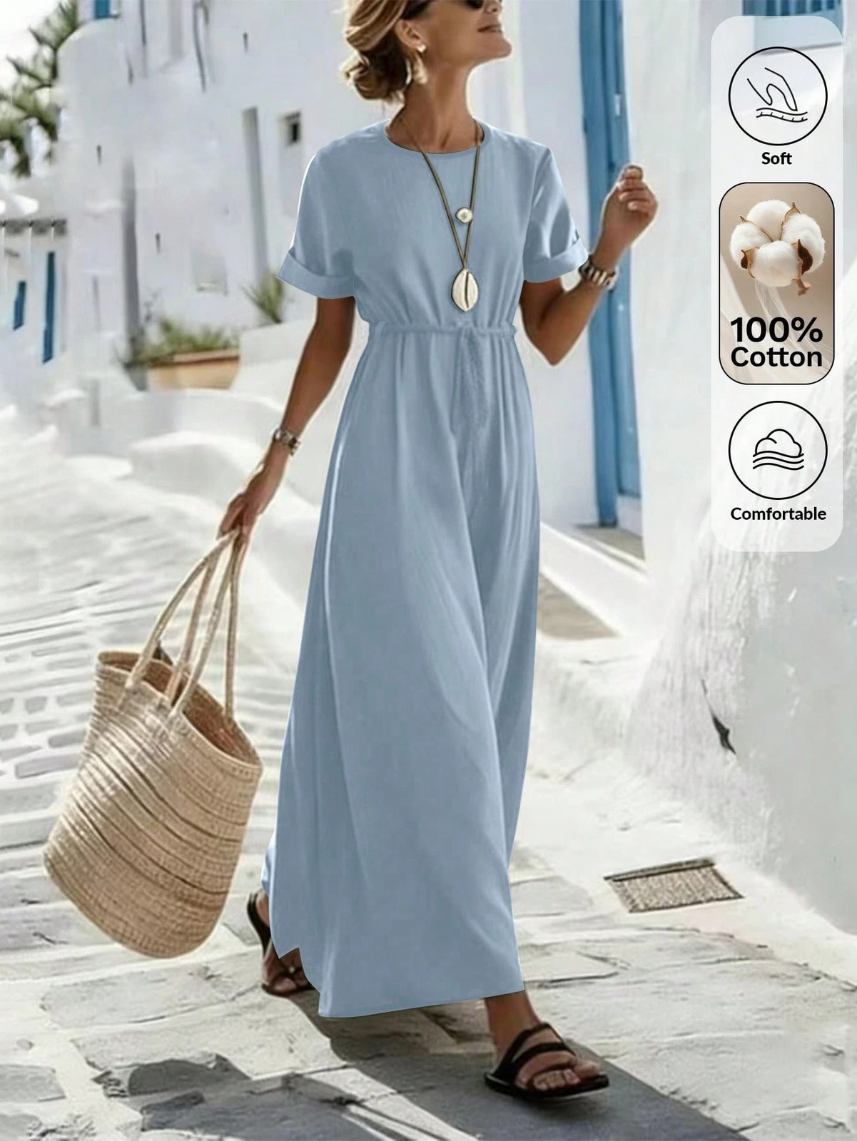 Ladies Casual Holiday Style Long Waist Tie Dress