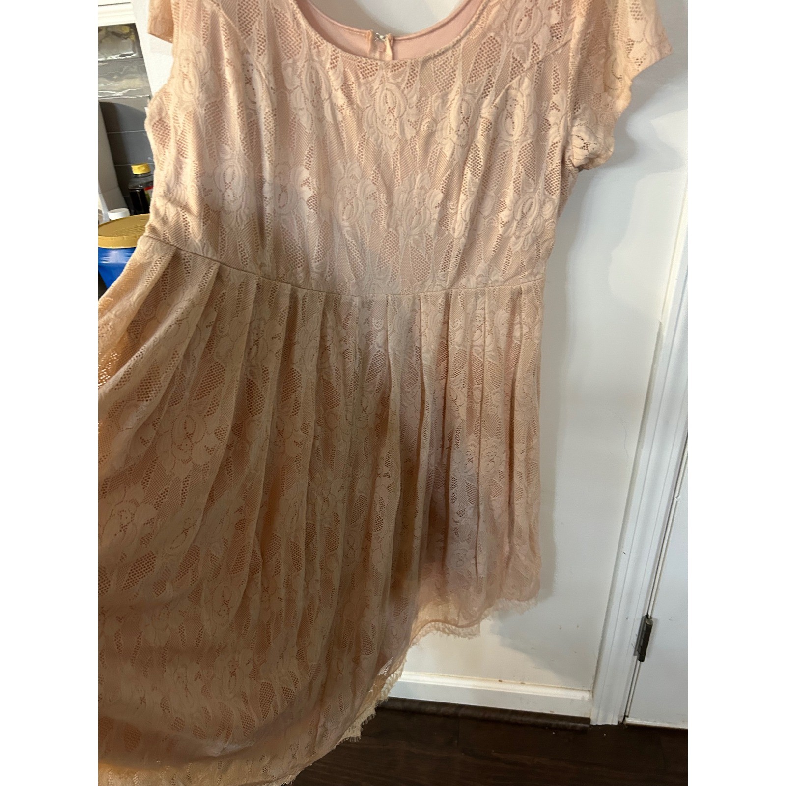 Torrid Women Plus Size 20 Peach Lace Fit Flare High Low Dress Short Sleeve Blush