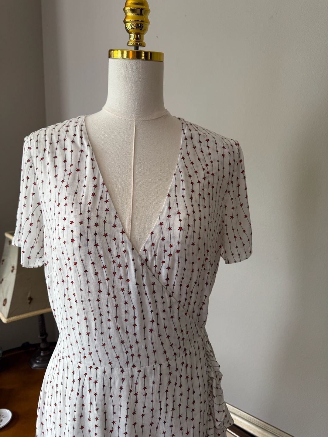 La Ligne Red Star Wrap Mini Dress with Ruffle Hem Size M