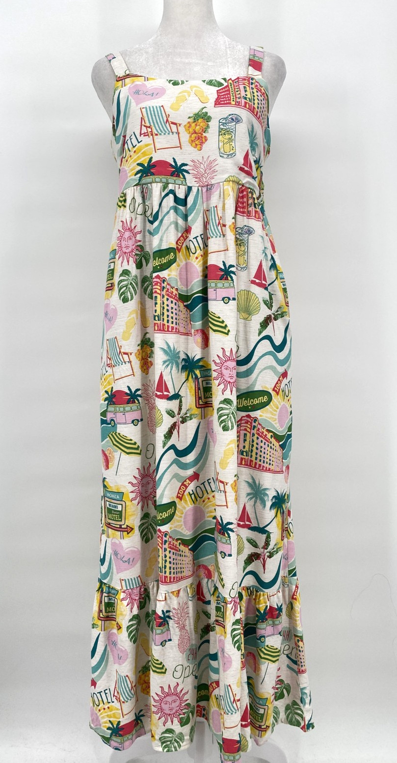 Jane + Delancey Sun Dress Womens Small MulticolorTiered Retro Miami Beach Maxi