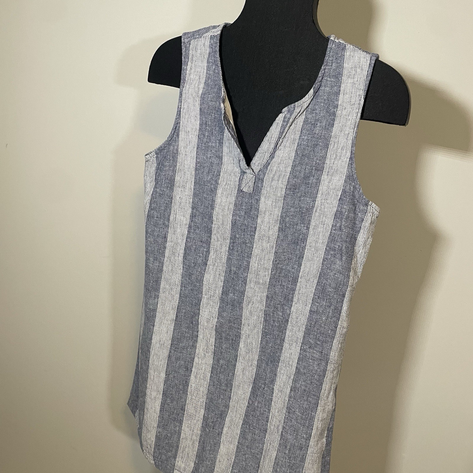 Beach Lunch Lounge Sz M Cotton / LINEN Blend Stripe Sleeveless Shift Dress Lined