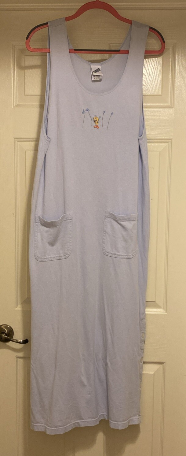 Vtg Warner Bros Store Tweety Les Fleurs Embroidered Cotton Dress 2000s Sz M