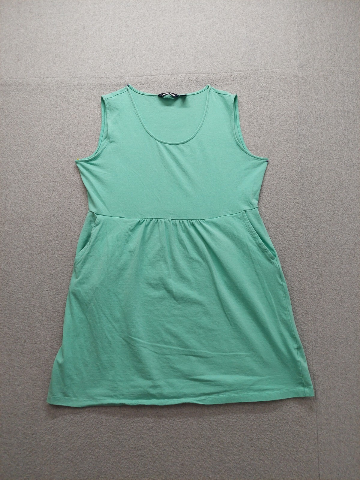Lands End Women Mini Dress L Green Round Neck Sleeveless Pullover Casual City