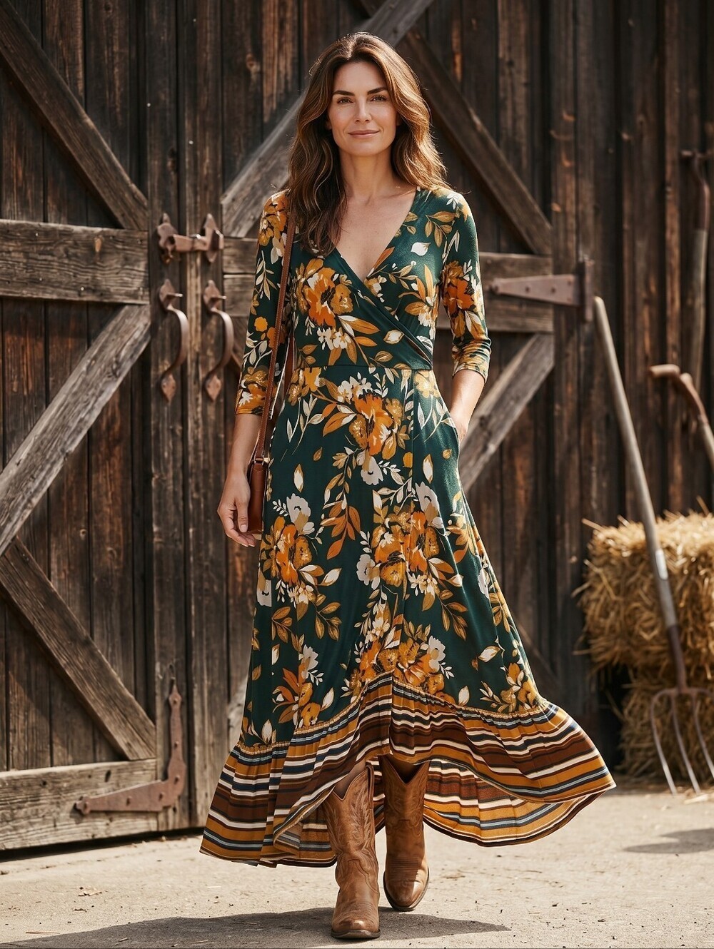 Anthropologie Fall Maxi Dress With Emerald Green And Mustard Floral Details