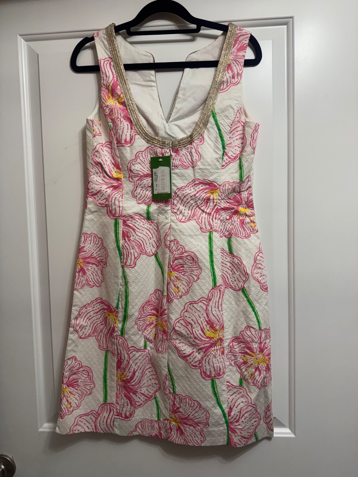 ⁠NWT Lilly Pulitzer Janice Shift Dress Pink Poppy Gold Soutache Size 4