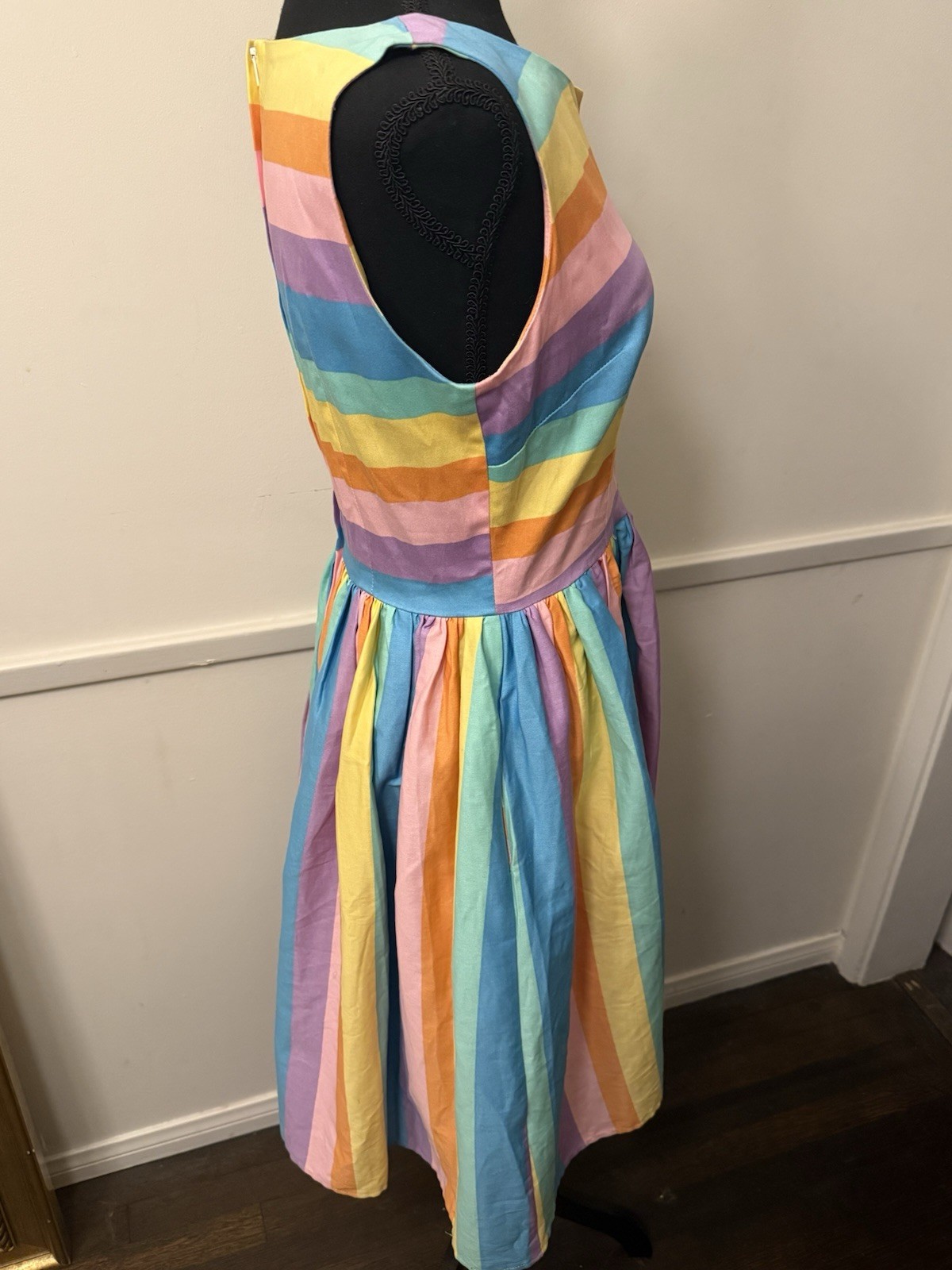 ModCloth X Collectif Rainbow Stripe Dress M Retro Rockabilly Pastel Swing Dress
