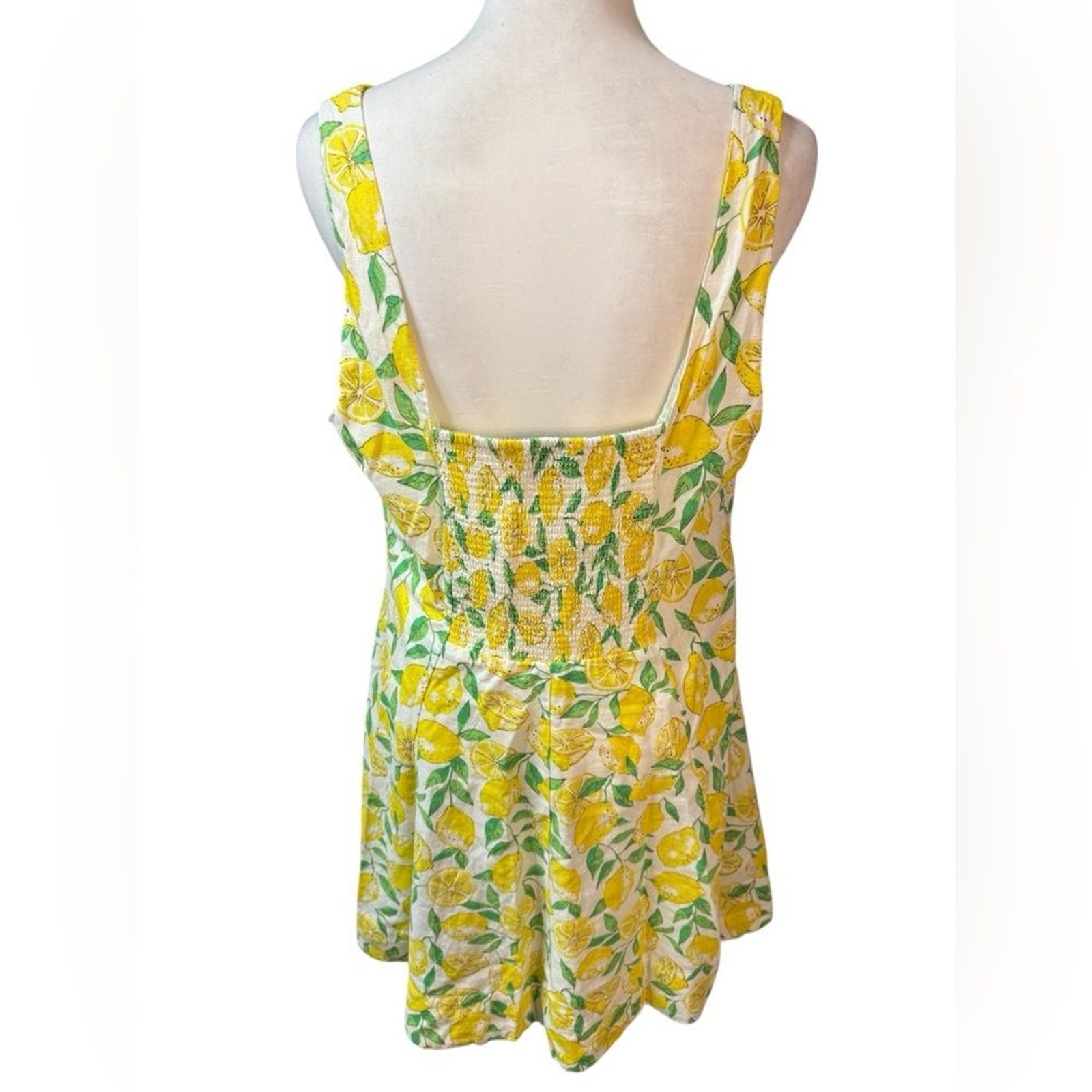Gap Linen-Blend Mini Dress Spring Lemon Print women’s sz XL square sleeveless