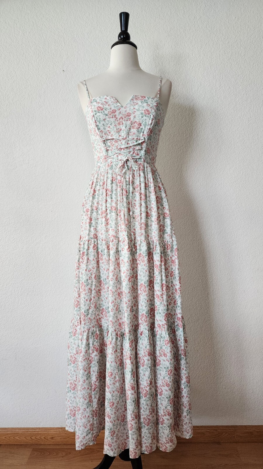 Anthropologie Maxi Dress New Size Small Floral Goddess Coquette Lace Up Boho