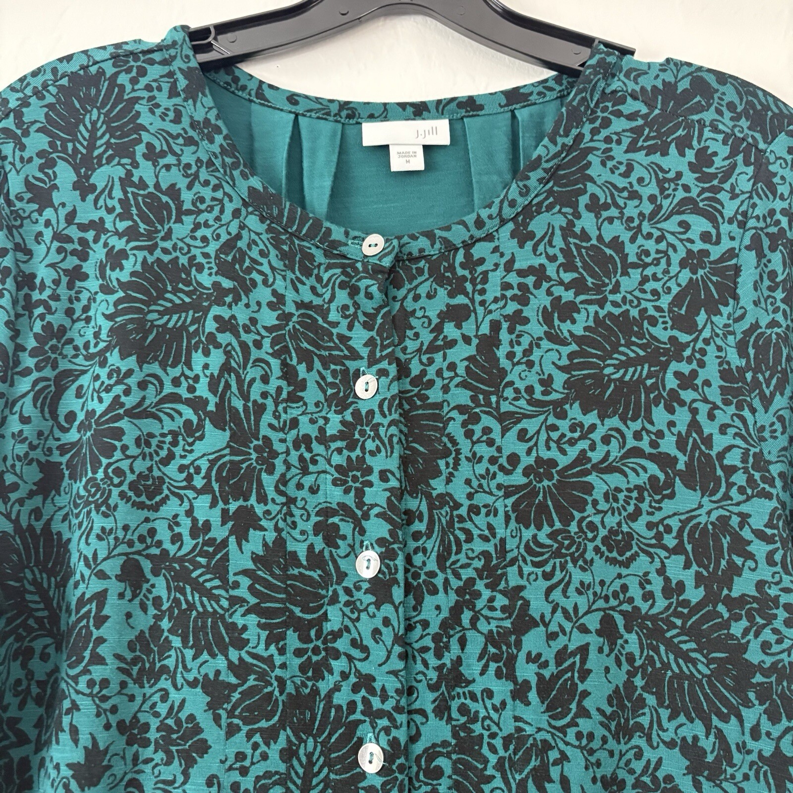 J.Jill Dress Womens M Green Floral Casual Knee Length Shift Stretch Teacher
