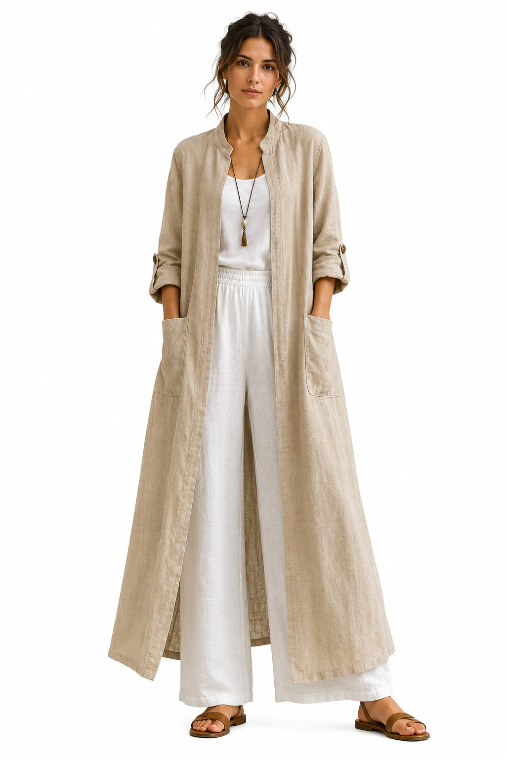 Women’s Linen Long Duster Coat Open Front Maxi Cardigan Lightweight Jacket