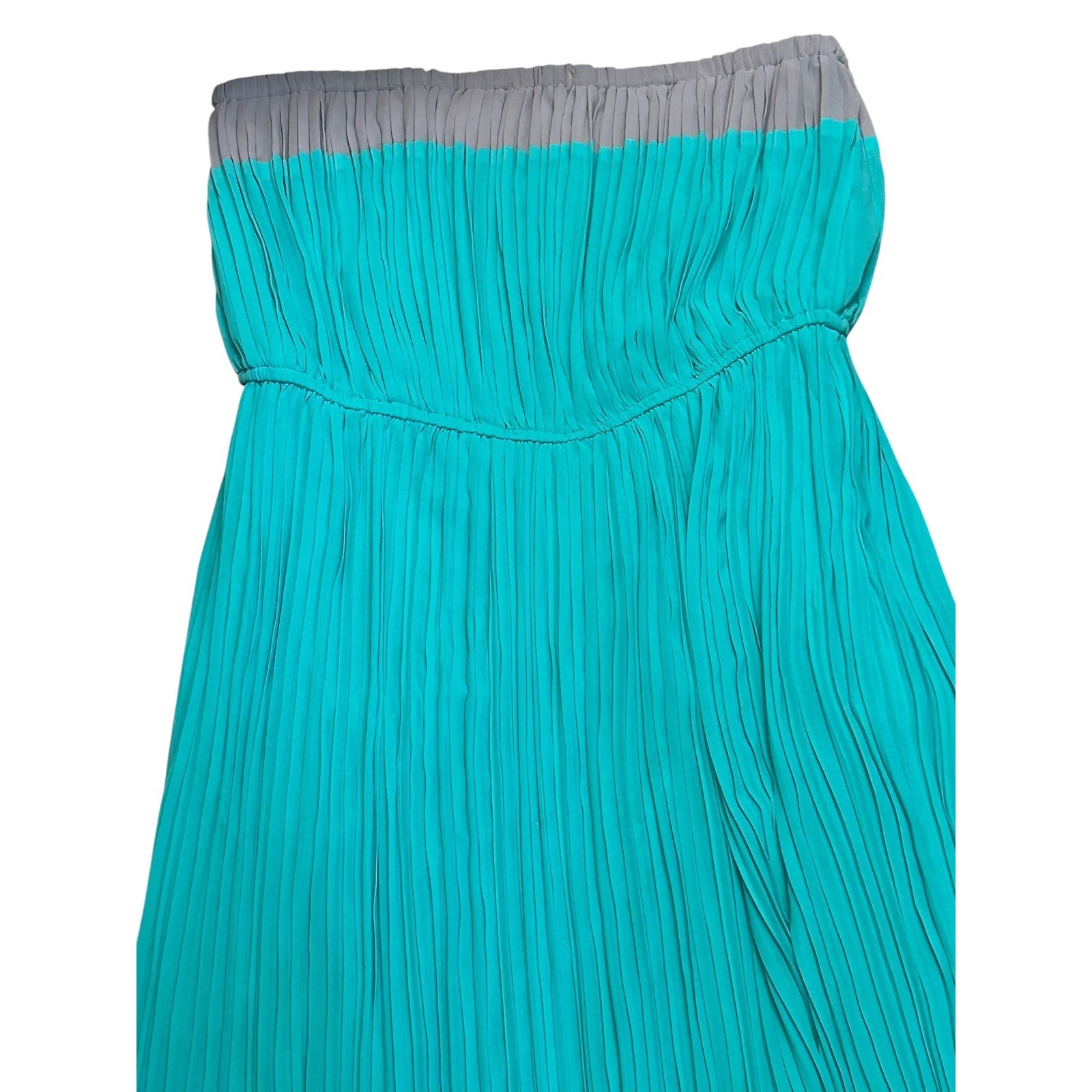 Romeo & Juliet Couture Pleated Strapless Maxi Dress Teal Grey Tan Large