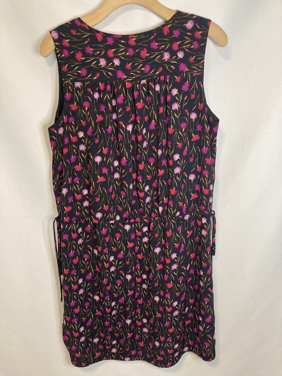 GAP Mini Dress M Drawstring Waist Black Pink Ditsy Floral Fairy Sleeveless Boho