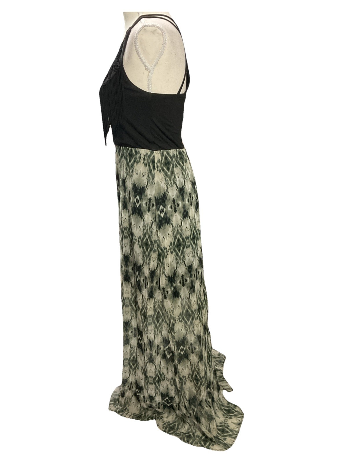 Studio Y Dress Strappy Back Sleeveless Fringe Trim Empire Waist Lined Skirt Sz S