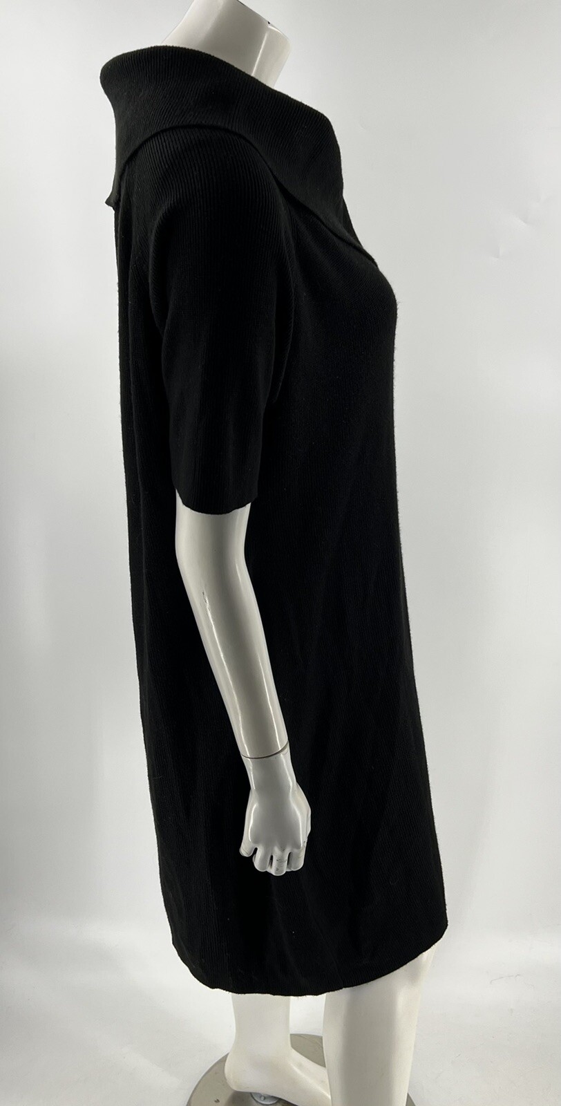 Calvin Klein Sweater Dress Size XL Black Zipper Fold Over Collar Half Sleeve