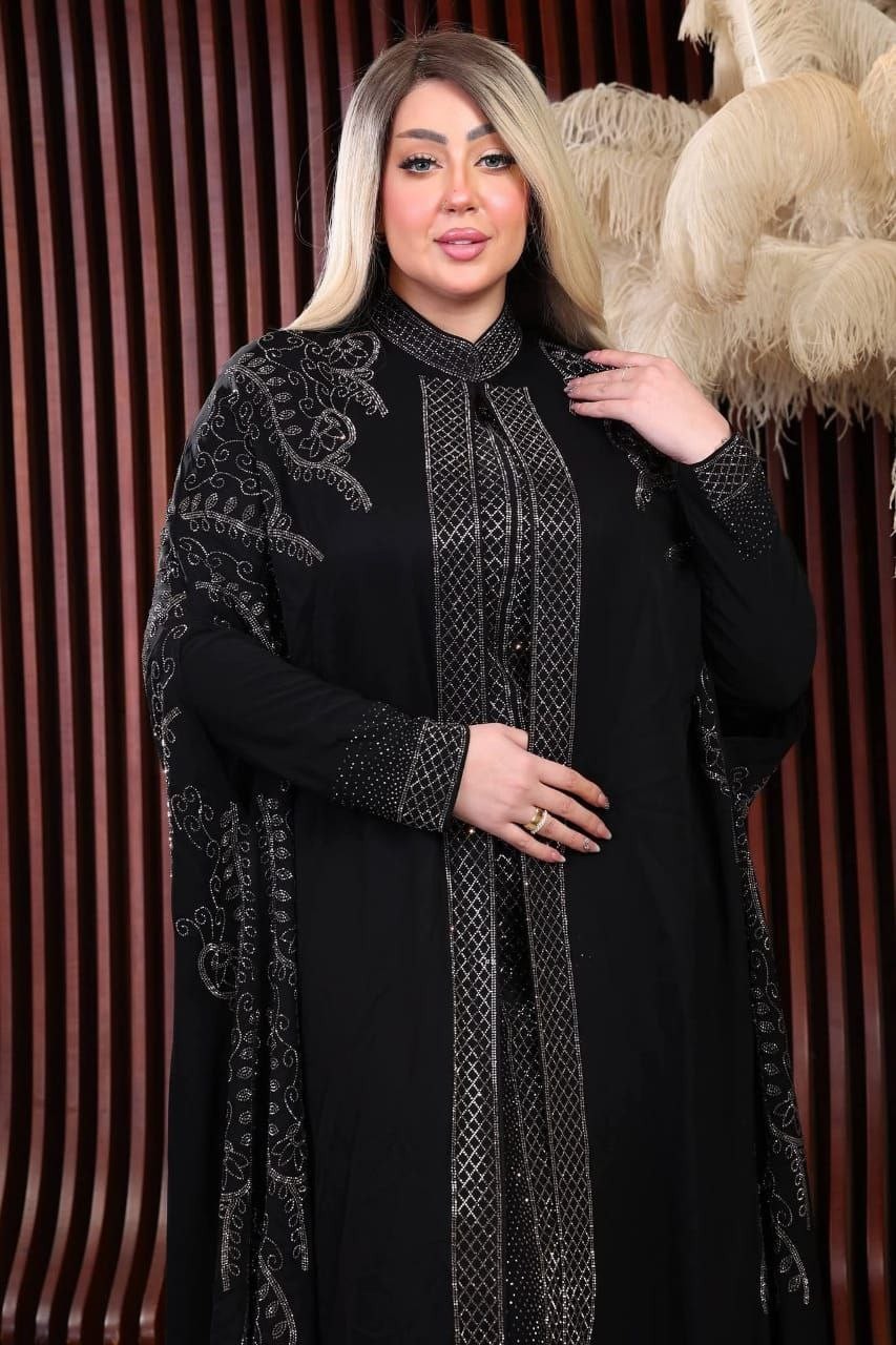 Luxury 2 Piece Chiffon Abaya Robe Set Women Modest Maxi Dress with Polyester In