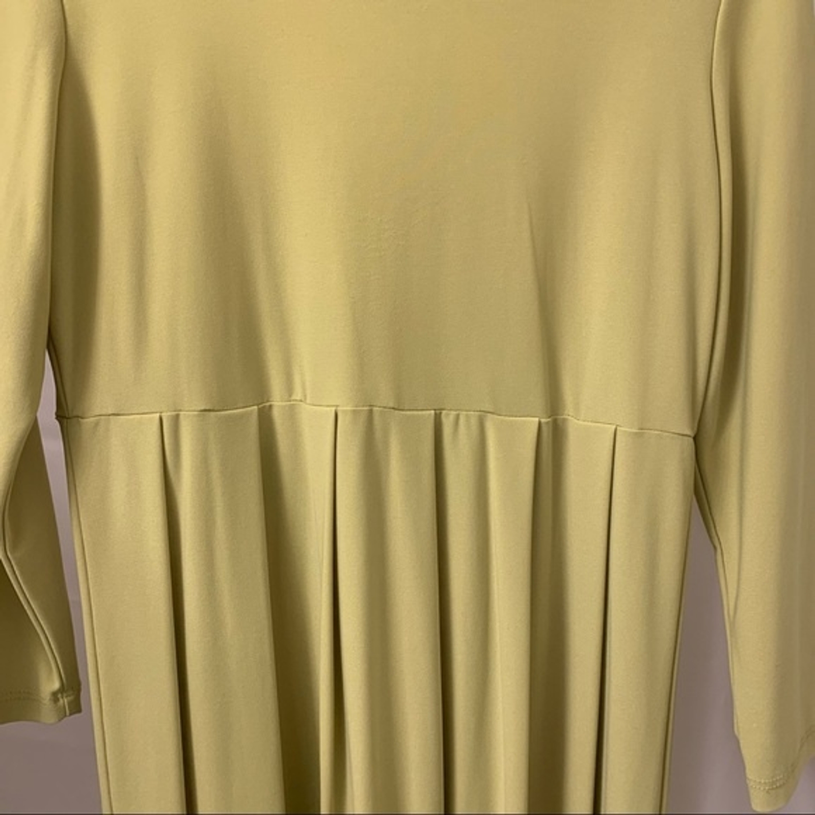 Lime Green Turtleneck Pleated Balloon Mini Dress 3/4 Sleeve Size Small