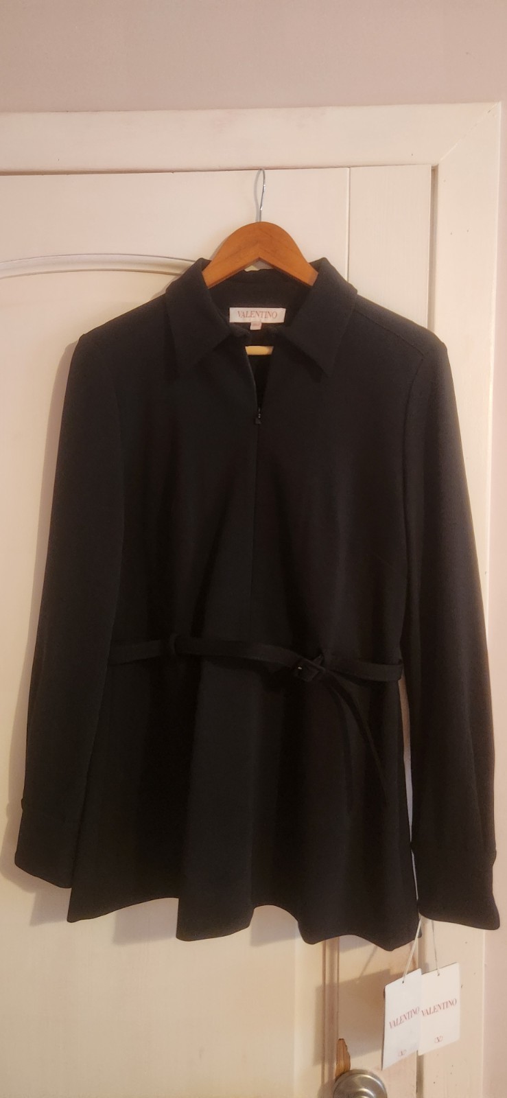 NEW Valentino Black Crepe Long Sleeve Collar blouse with Belt Size 44 IT