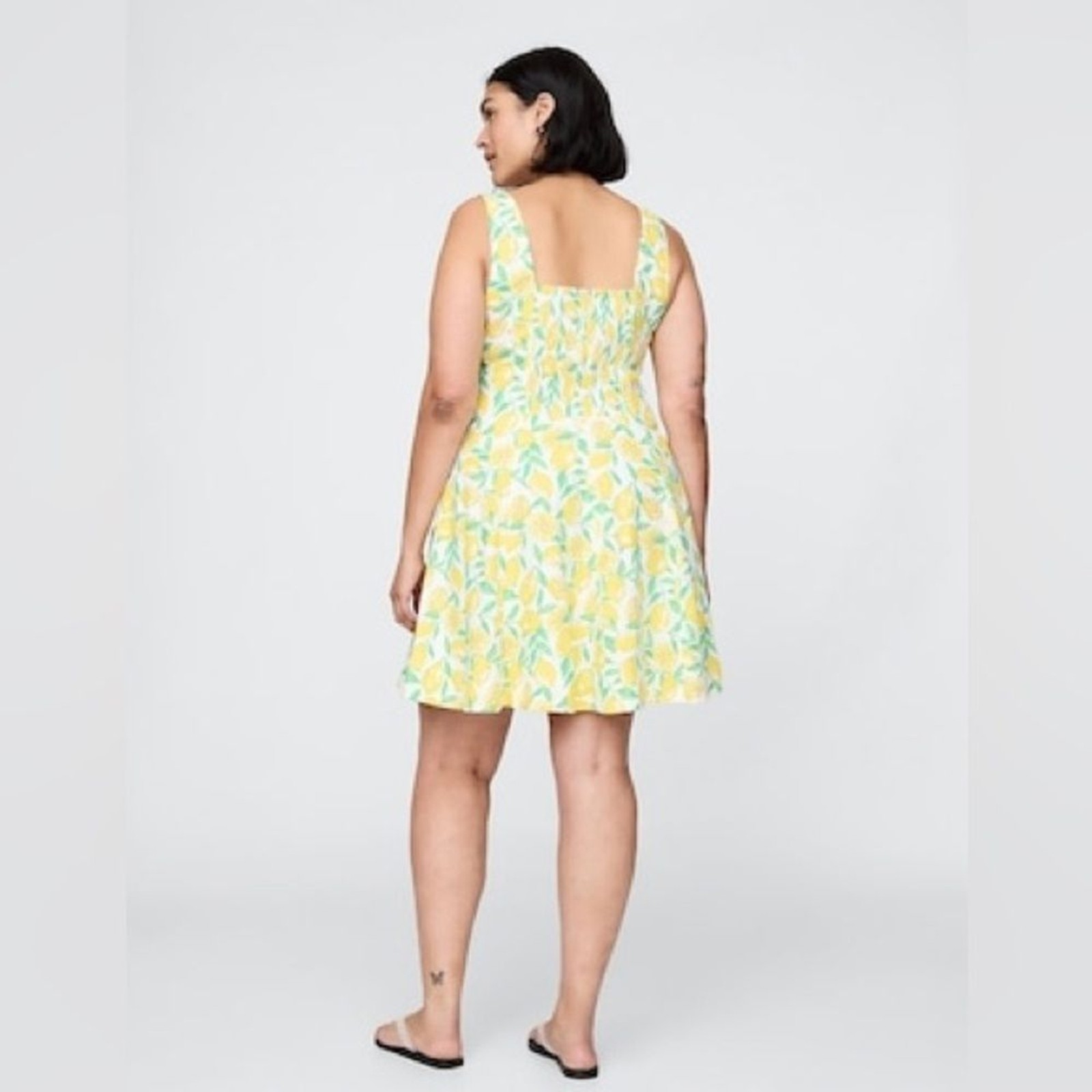 Gap Linen-Blend Mini Dress Spring Lemon Print women’s sz XL square sleeveless