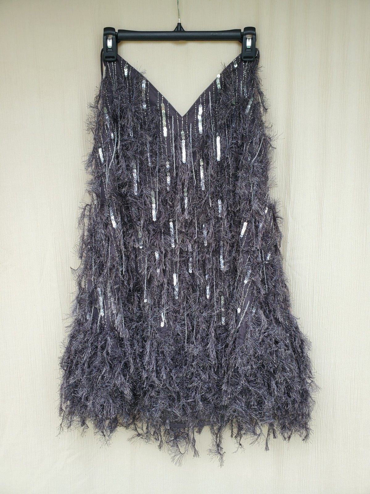 ASOS Edition Sequin and Feather Mini Dress midnight Grey US14 NEW