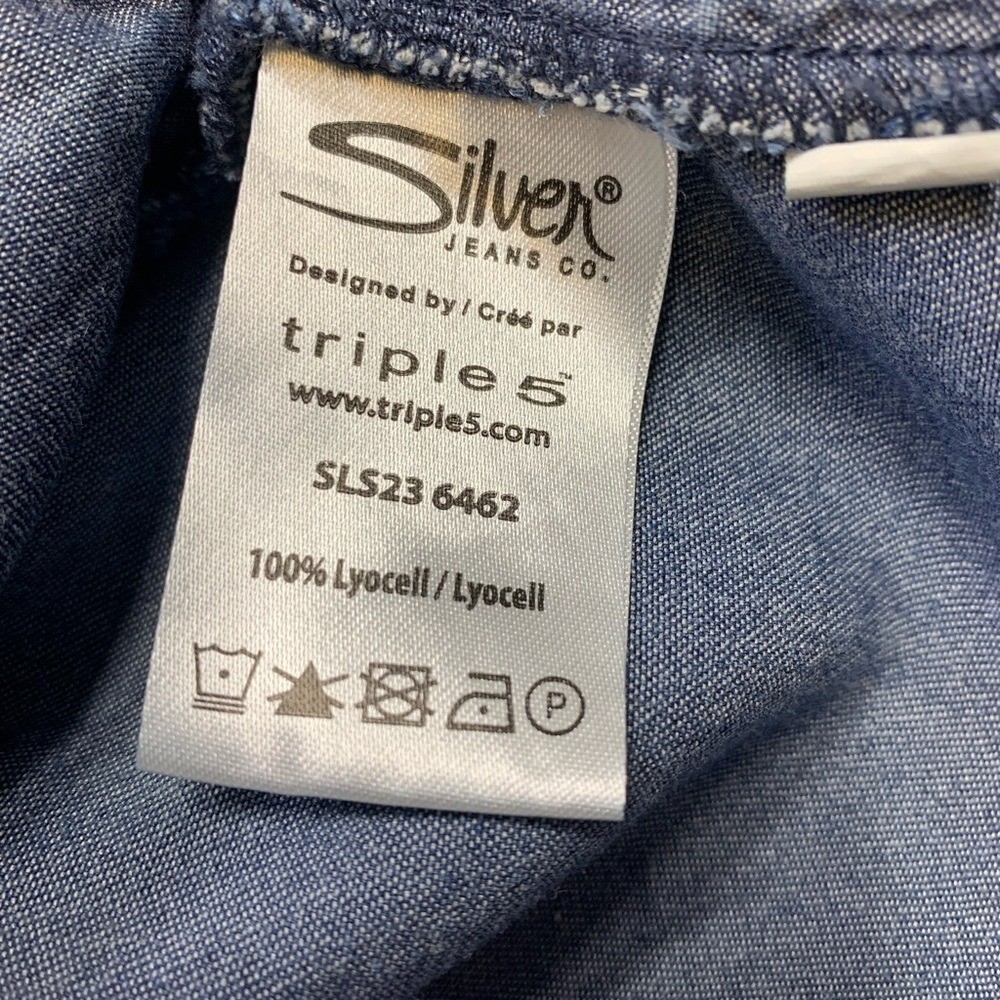 Silver Jeans Blue Lyocell Chambray V-Neck Midi Dress – Size Large