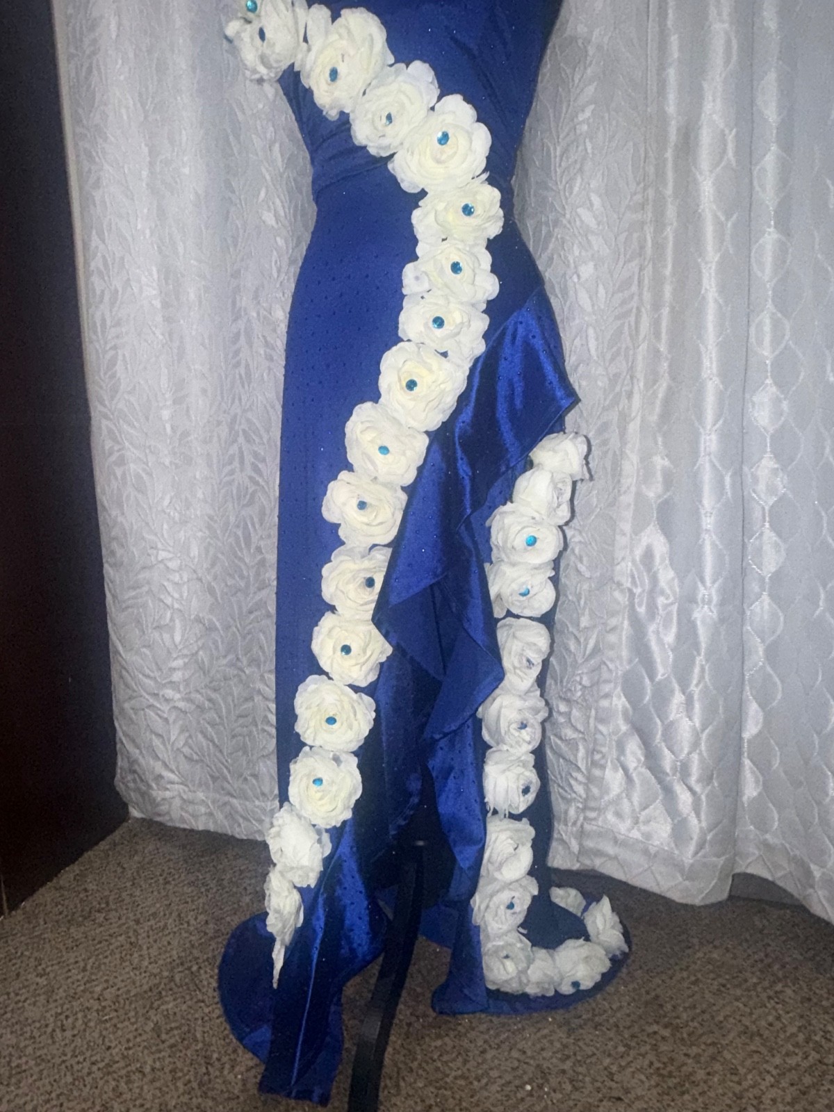 Crystal Doll Royal Blue Corset Prom Dress Size 11 Custom Floral Formal prom Gown
