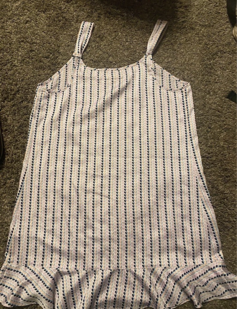 kate spade new york White/Blue Striped Sundress, Ruffle Hem, Strappy, 4