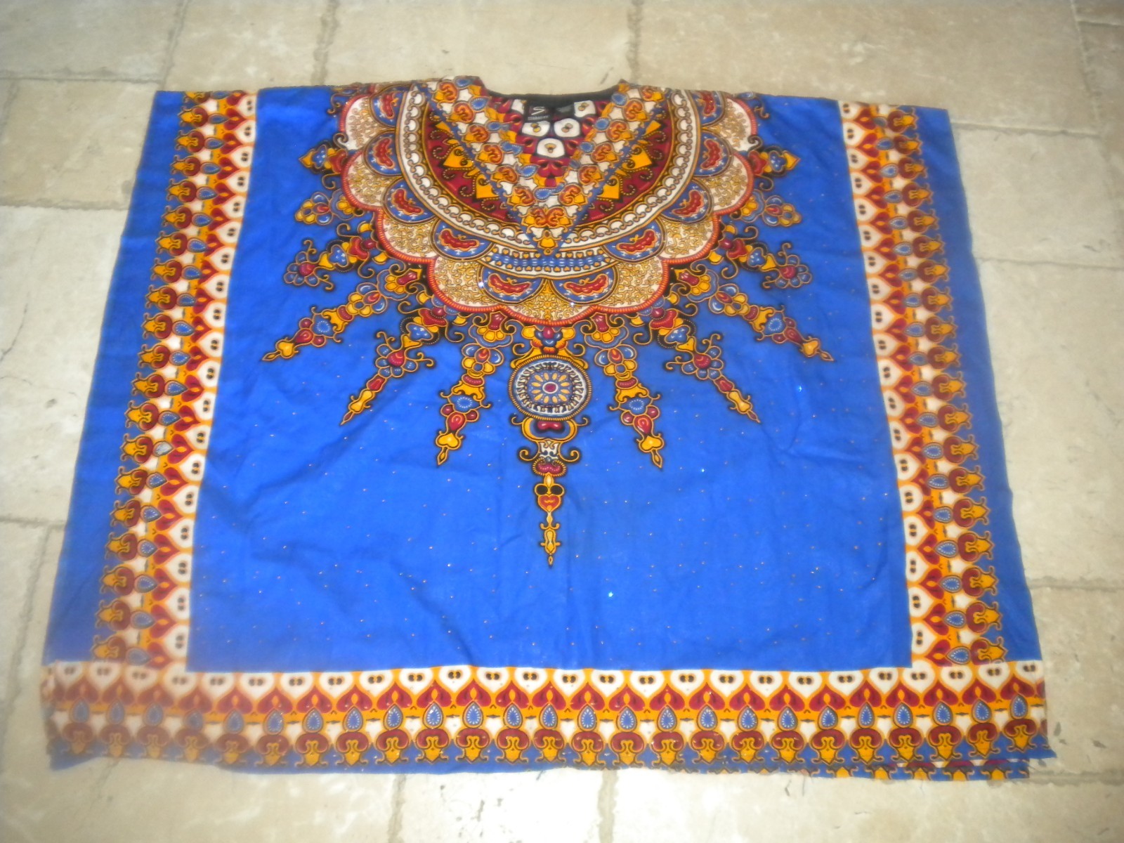 STUDIO EY KAFTAN ROYAL BLUE GOLD RED W GLITTER ONE SIZE CHEST 72″ XXL BOX10
