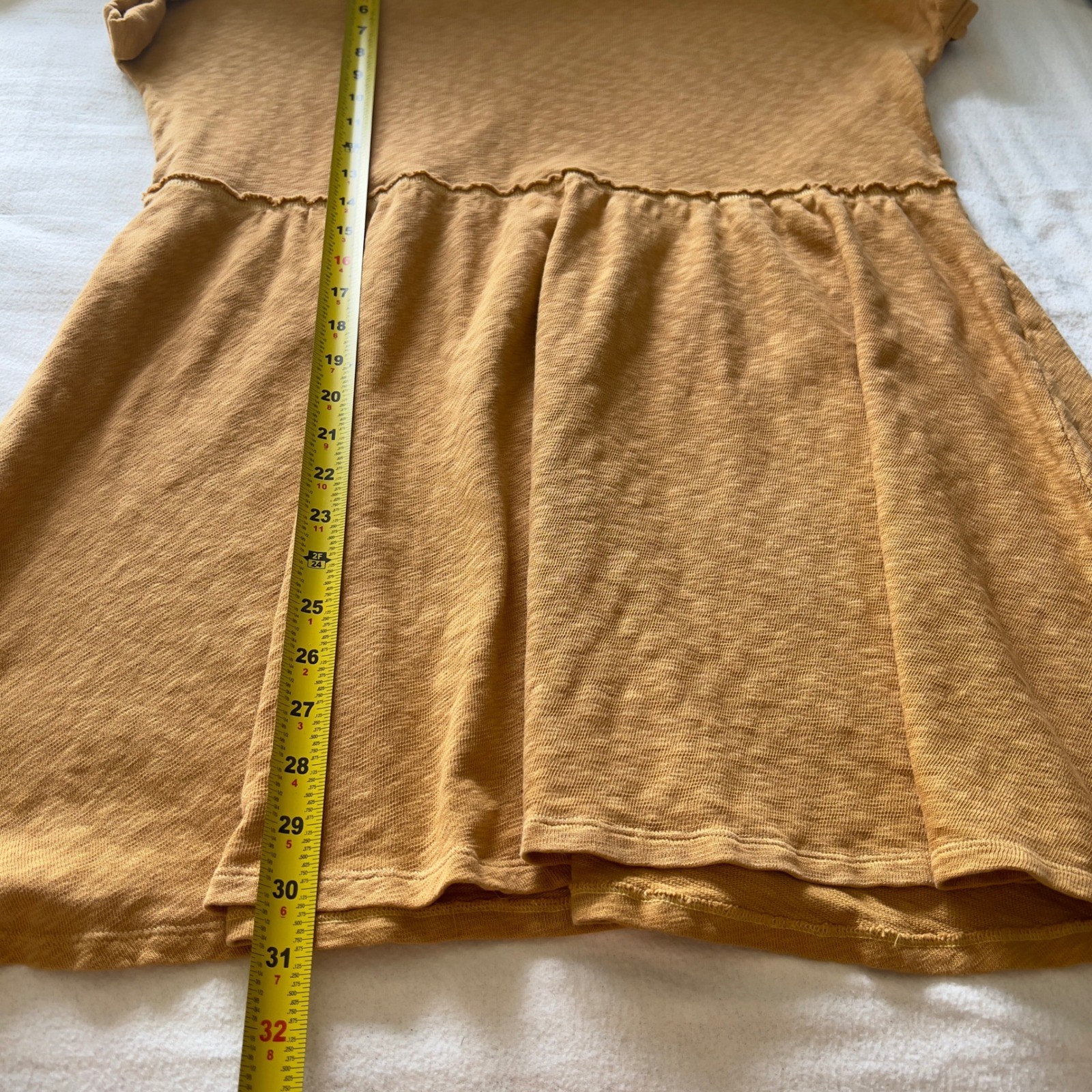 American Eagle Mustard Yellow Cotton Slub Babydoll Mini Dress Short Sleeve M