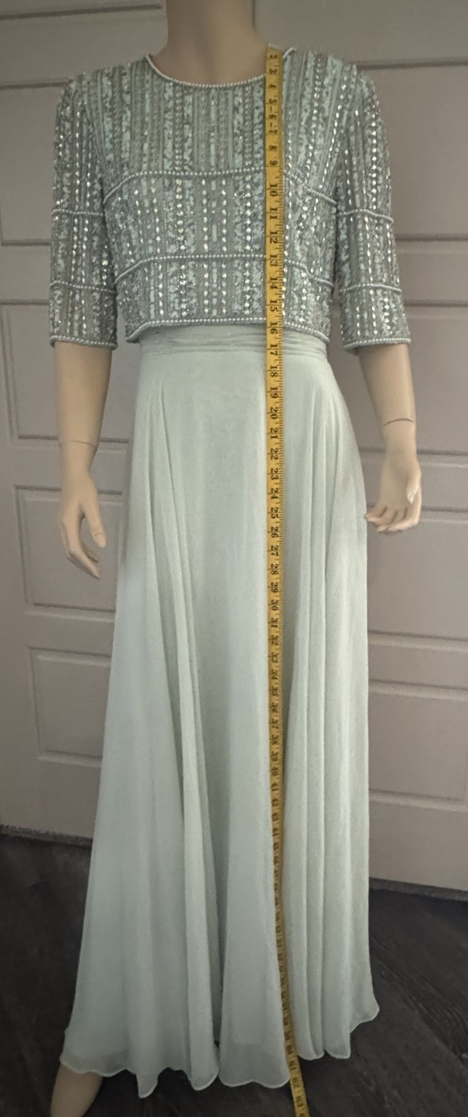 Mac Duggal 9180 Fully Beaded 3/4 Sleeves Top Chiffon Gown- Size 12 (LK#1146 A)