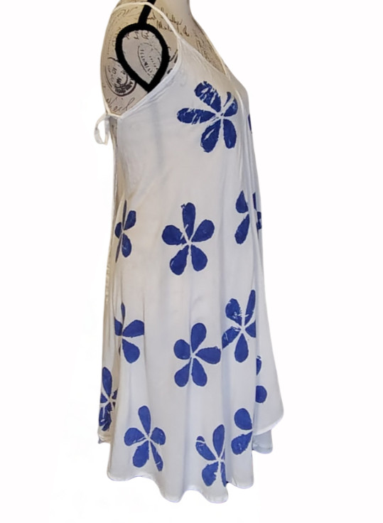 India Botique White Blue Tropical Floral A-line Sundress OS Rayon Resort Wear