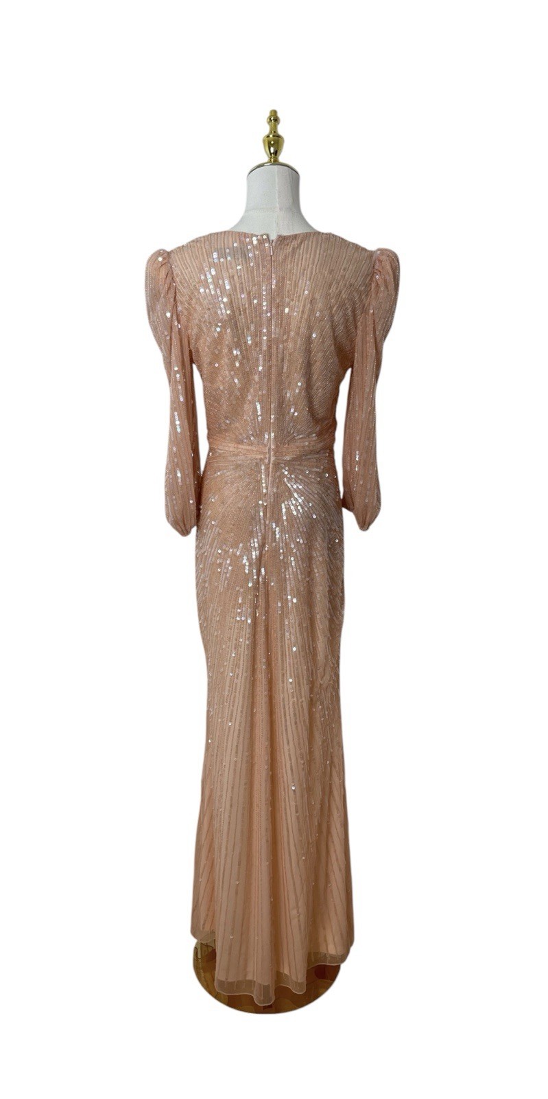 Mac Duggal 5614 Peach Sequin Faux Wrap Column Gown Size 6 $598