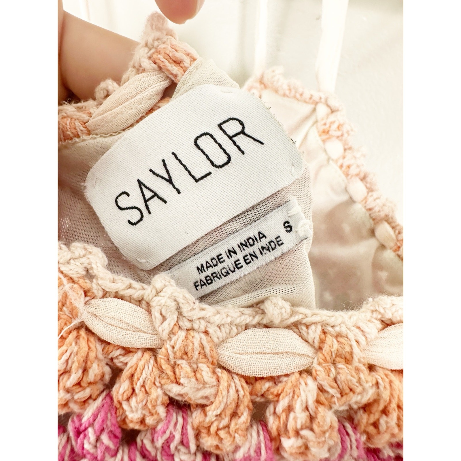 Saylor Freida Pastel Crochet Halter Ruffle Hem Cotton Midi Dress Small