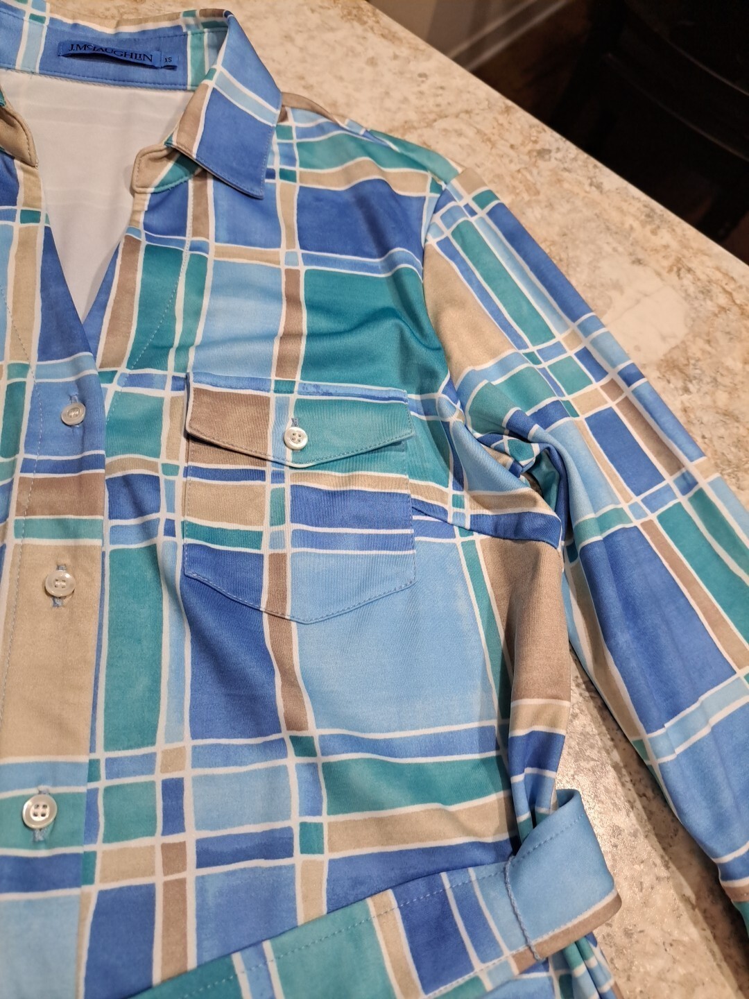 J. McLaughlin Brynn Paint Brush Plaid Dress Sz XS Blues #48