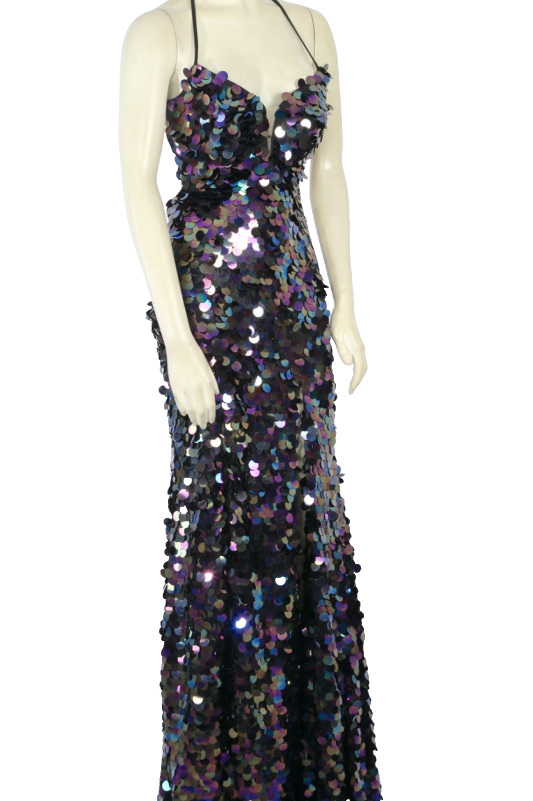 ALYCE Paris Paillette Plunging Neckline Sequin Maxi Prom Dress Gown Women Sz 000