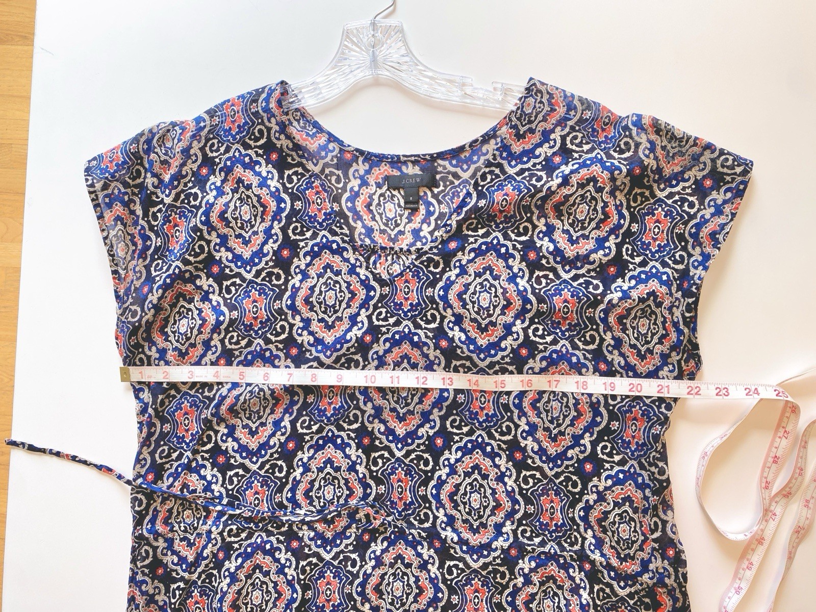 EUC JCrew S Cotton Tissue Tunic Top Dress Sheer Fabric Vneck Drawstring Waist
