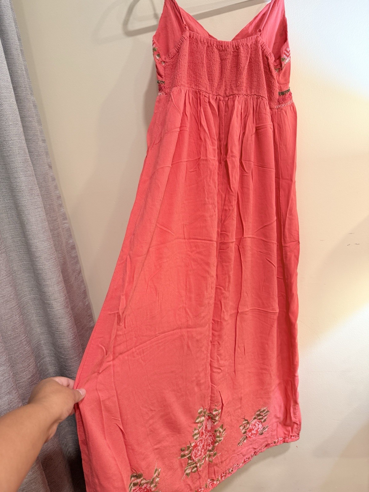 Forever Twenty One Pink Floral Embroidered V-Neck Smocked Maxi Dress Size M