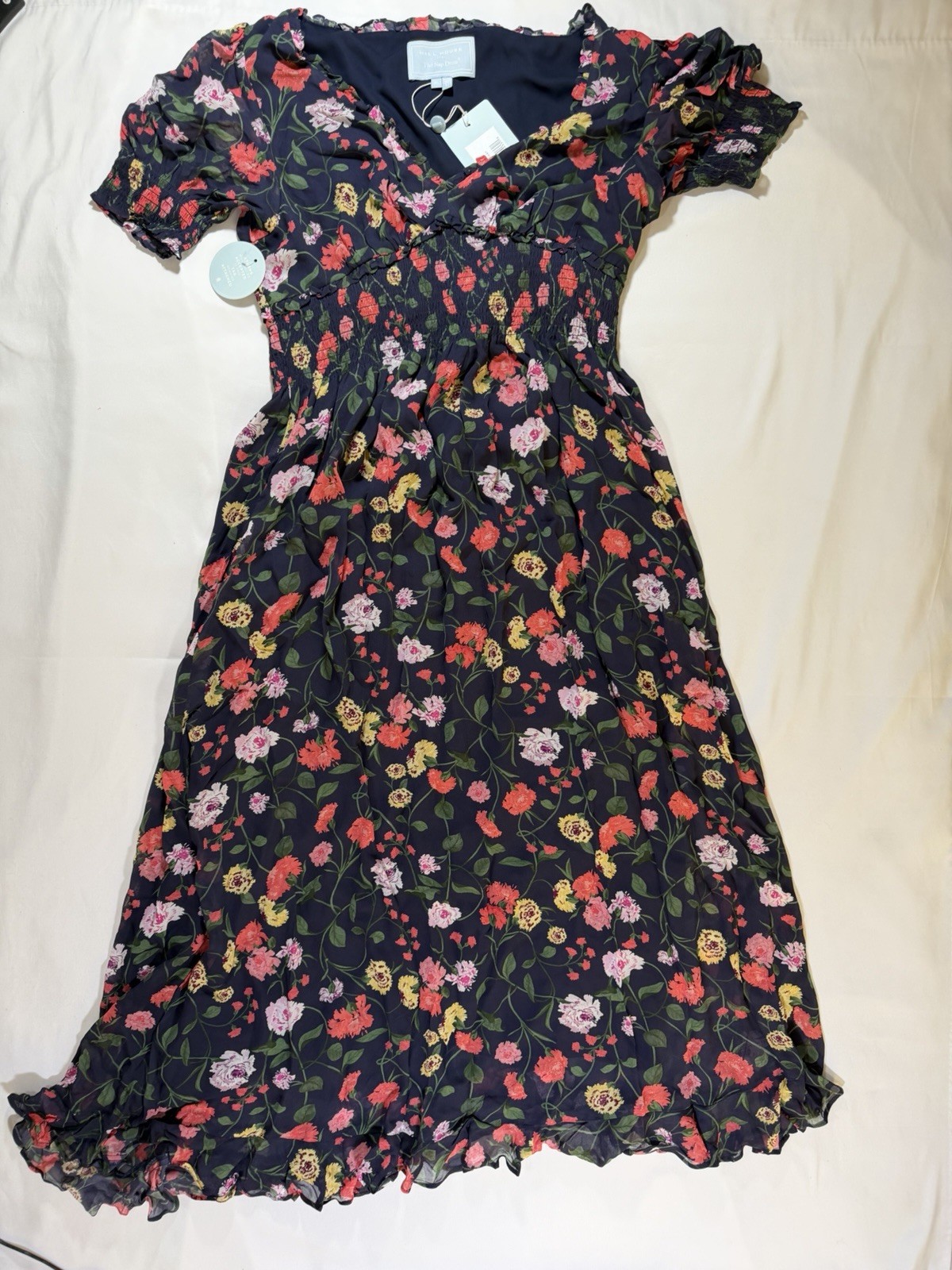 Hill House Home Women’s Georgia Nap Dress Navy Multi Peony Bouquet Floral XL
