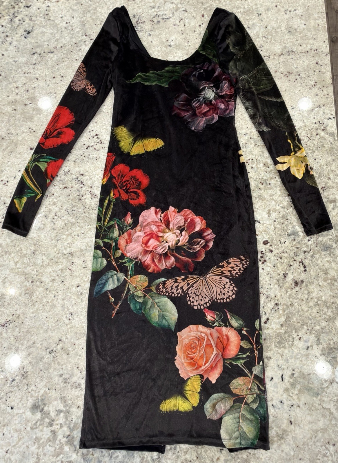 Alice + Olivia Floral Butterfly Velvet Midi Dress, Size 6