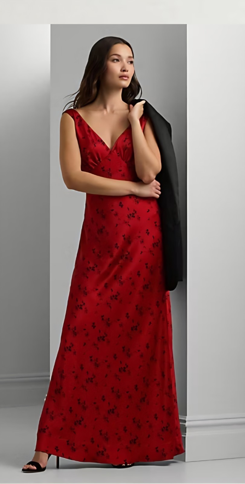 Lauren Ralph Lauren Floral Satin Charmeuse Cowlback Gown