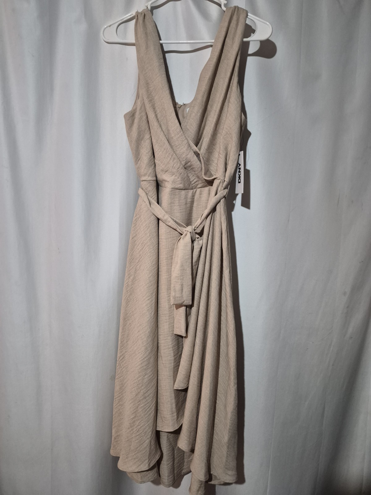 Dkny dress Beige Color Sleeve Less Belted High /low, V-neck