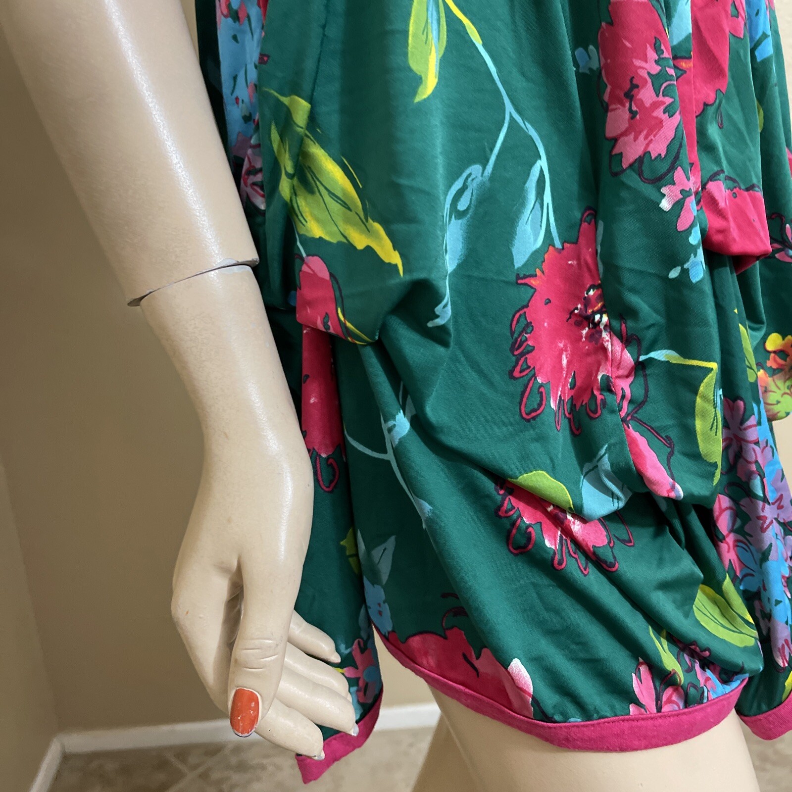 Women’s Green Floral Bright Polyester Casual Stretch Open Tie Size L Sundress