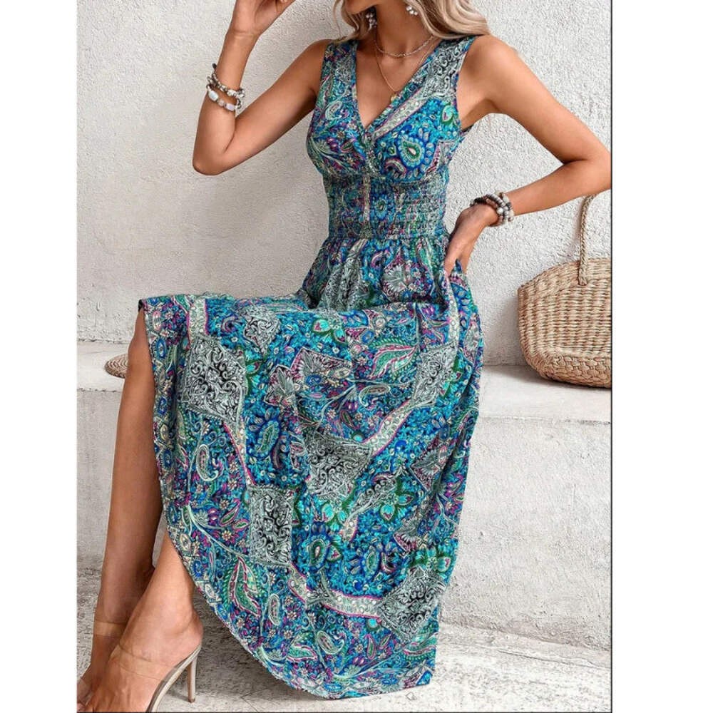 Beautiful Boho Dress High Waist Sleeveless Style with Elegant S,M,L,XL,2XL,3XL