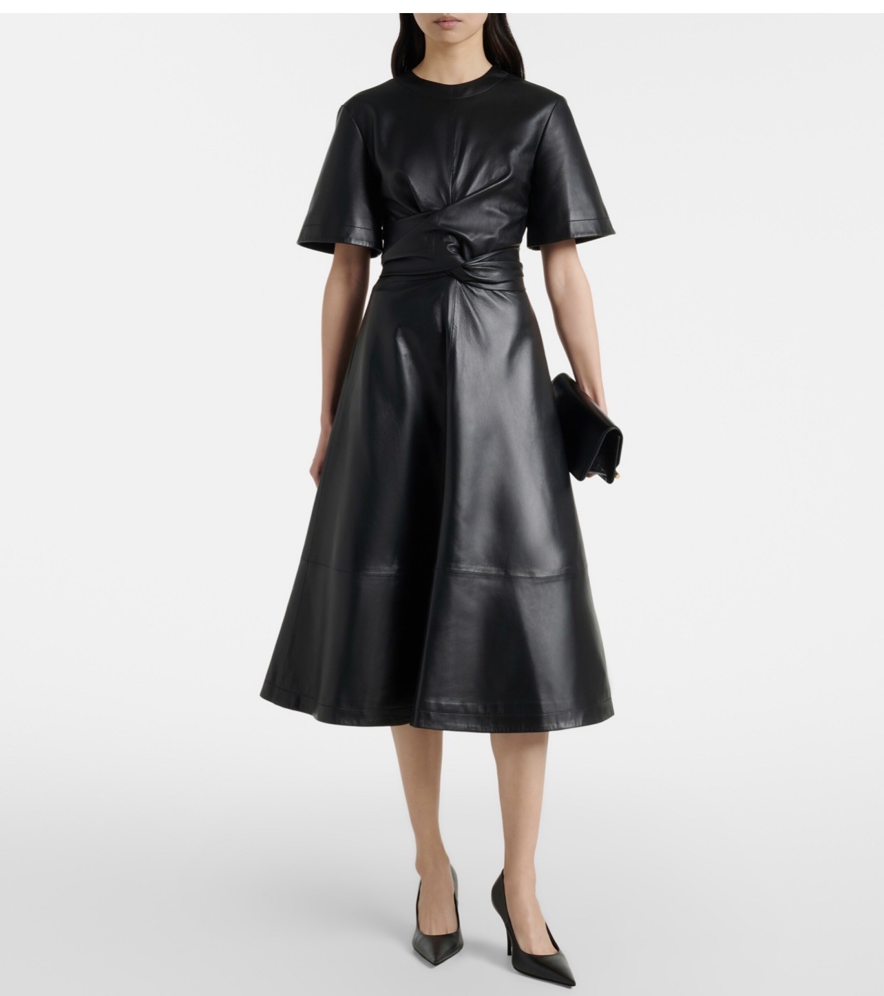 Women’s Black Flared Leather Dress. Real Soft Sheepskin Leather A Line Dress M.