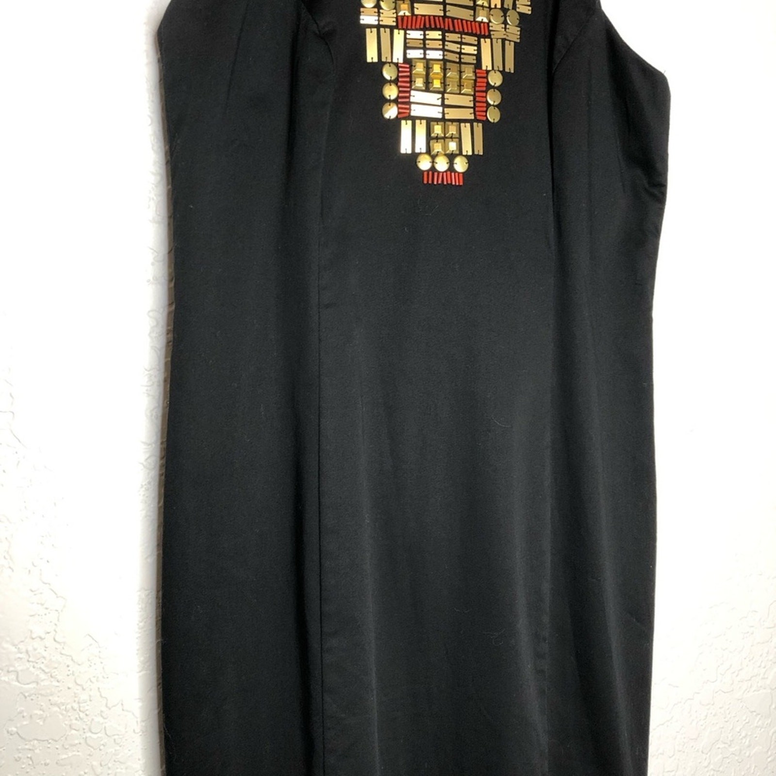 Boston Proper black gold red beaded sleeveless sheath dress size 4
