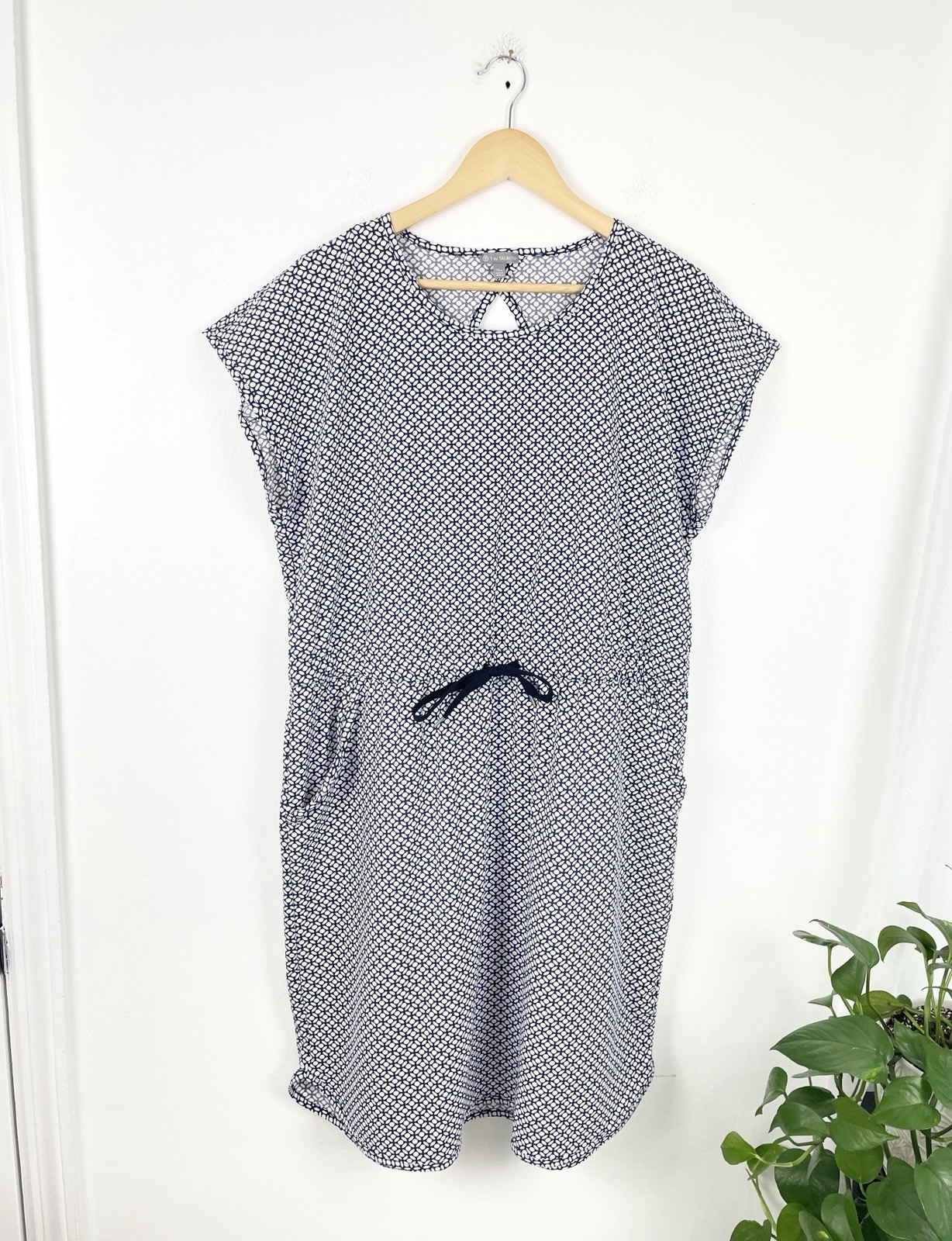 Talbots XLP Navy White Floral Drawstring Shift Dress Women’s XL Petite