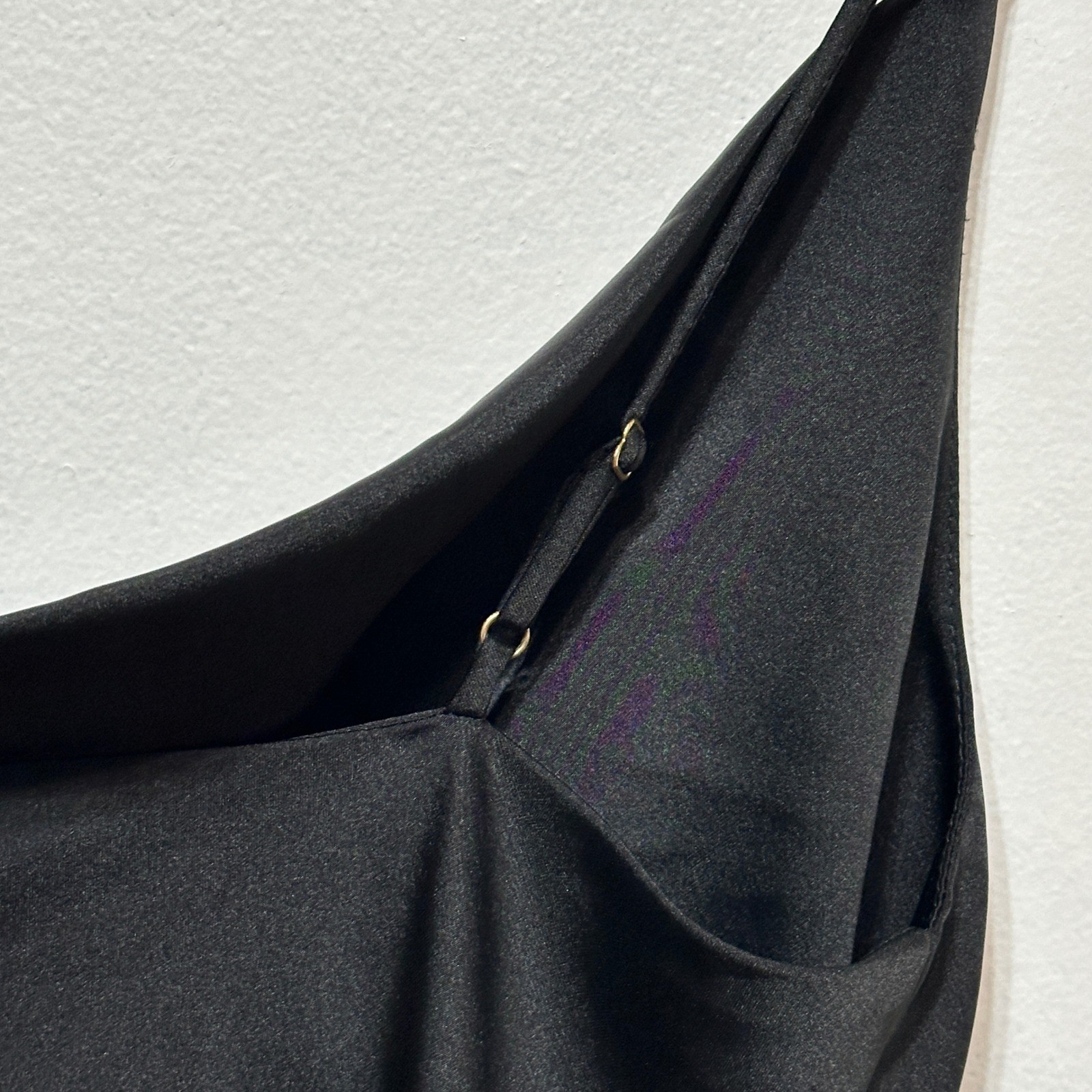 Bishop + Young Black Satin Ruched Mini Slip Dress Womens Small LBD Dark Fairy