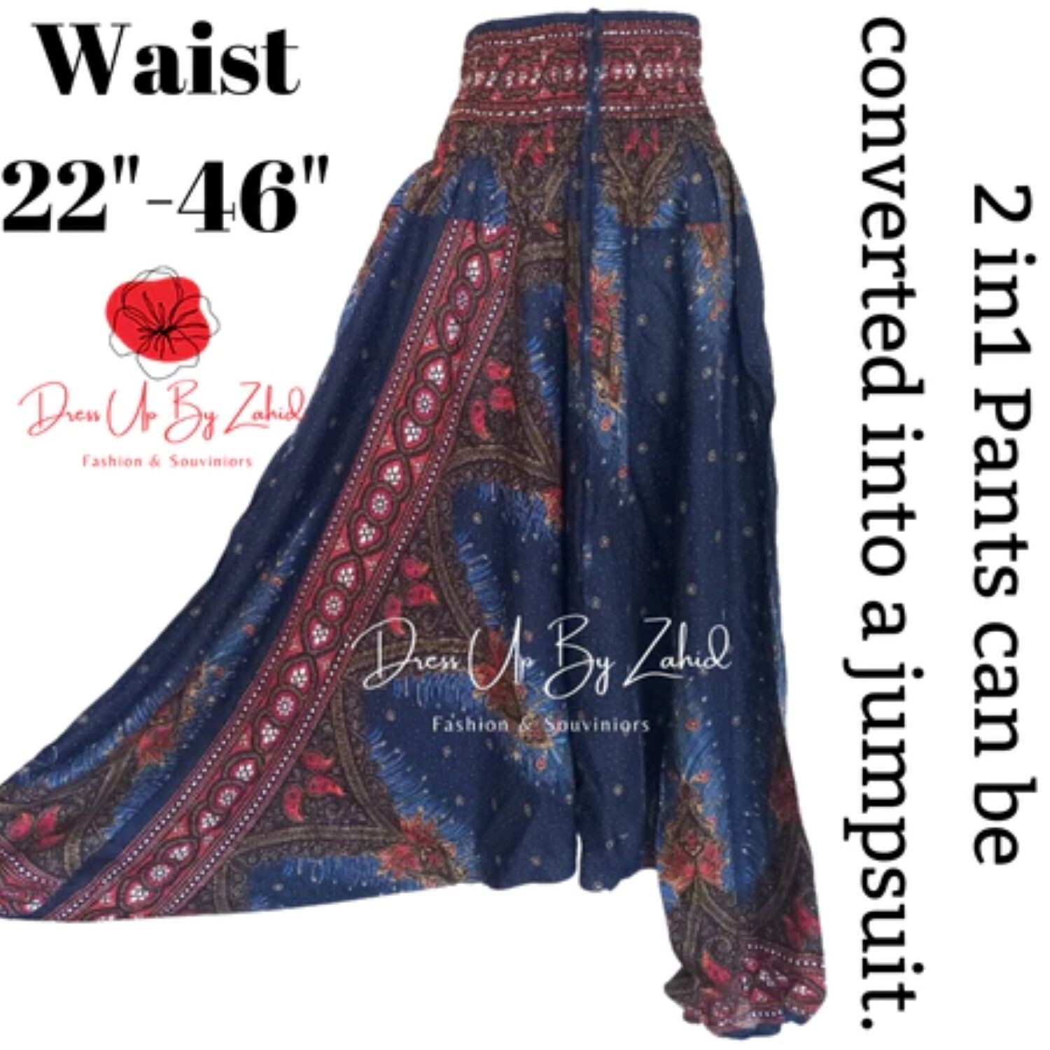 Magical Low Cut Aladdin Pants can be converted into a jumpsuit. Get 3 pieces