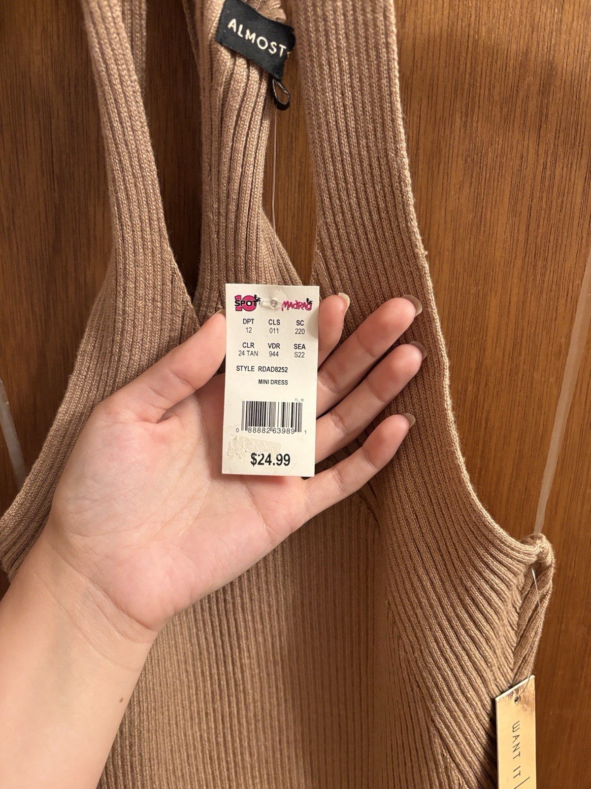 NWT Almost Famous Tan Ribbed Knit Halter Bodycon Mini Dress Stretch Womens M