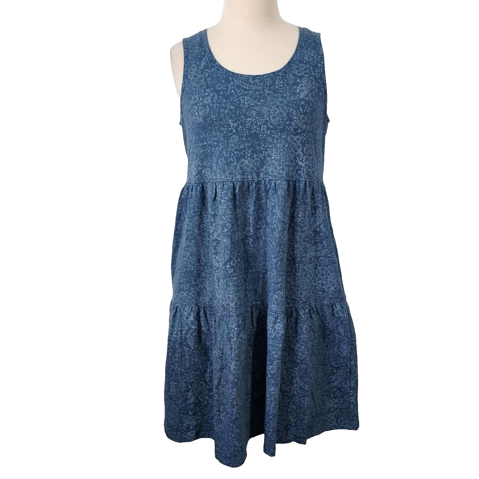 Frye Tiered Dress FADED BANDANA BLUE Size Medium Sleeveless Coastal Beachy NEW