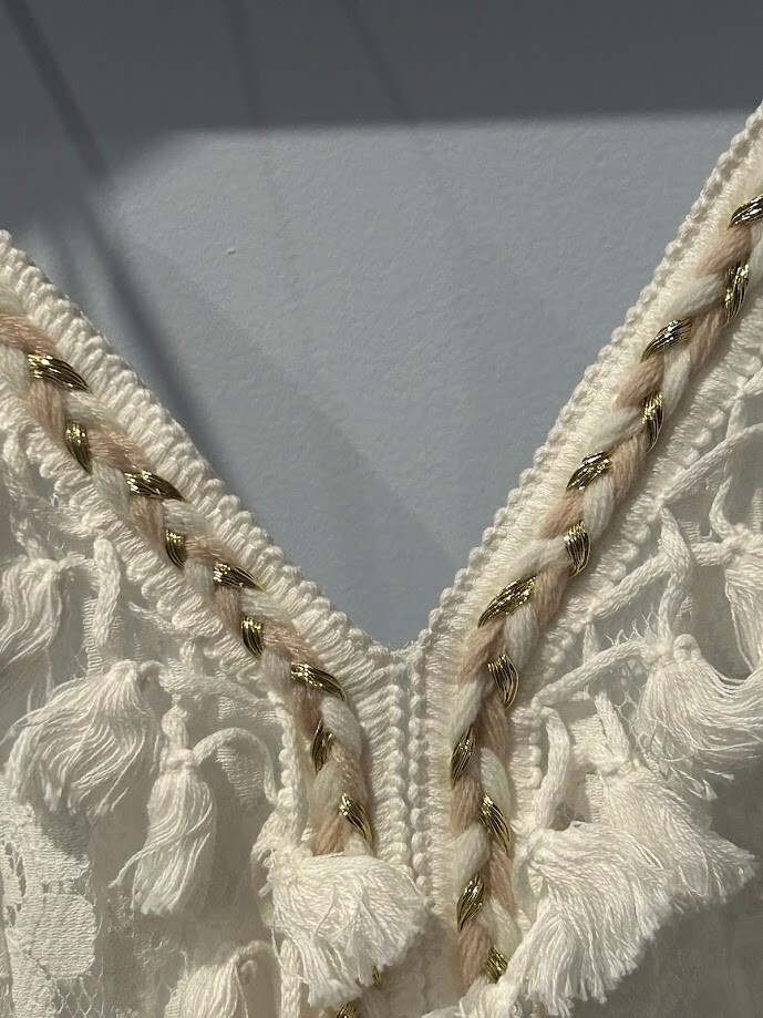 Whimsigoth White Maxi lace knit overlay Sun Dress Cupshe Boho Nautical Sz M NWT